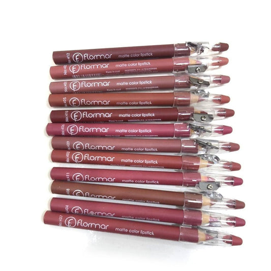 Flormar 12 Colors Lip Pencils Set with Sharpener - Flormar Nude Matte Color Lipstick Pencil